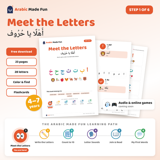 Meet the Letters – Arabic Alphabet Workbook for Kids (Step 1 of 6)
